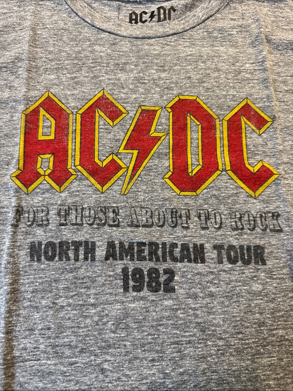 AC/DC Red and Yellow Logo on Heather Gray LS Tee